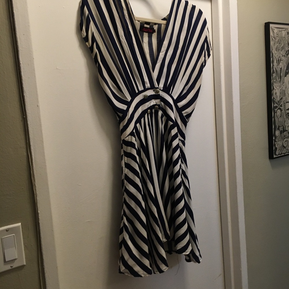 Motel Emilia Nautical Stripe Gold Button Dress